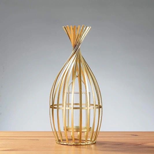 Modern Geometric Metal Pinjra Candle Stand