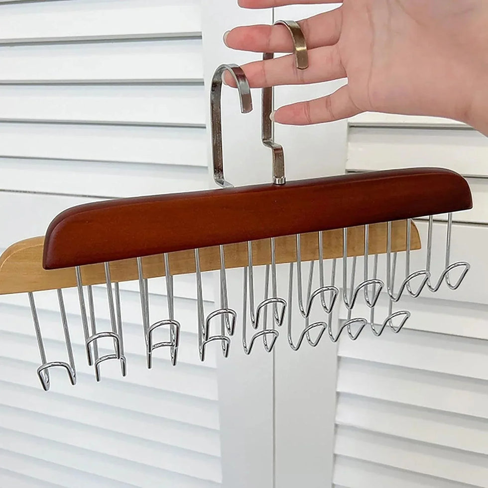 Multifunctional Wooden Hanger with 8 Hooks for Organizing Suspender and Accessories - Clarify.pk