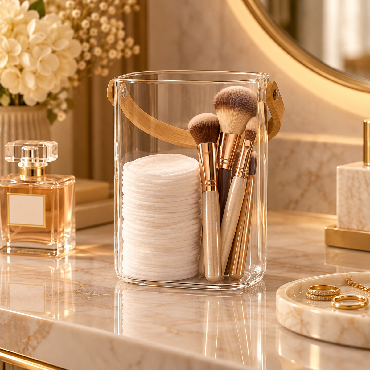Clear Glass Bucket with Curved Handle