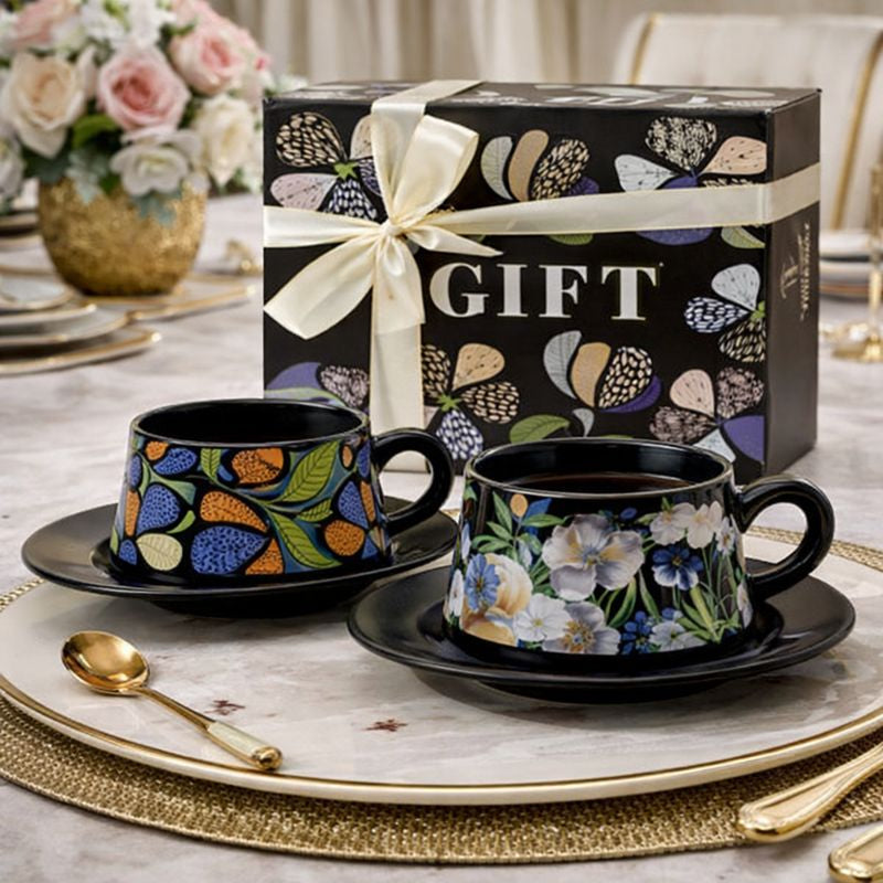 Floral Ceramic Coffee Cup & Saucer - Premium Gift Box (each) - Trenducts.pk