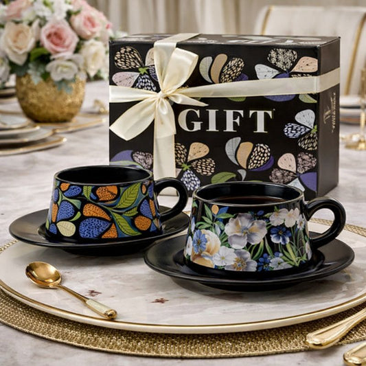 Floral Ceramic Coffee Cup & Saucer - Premium Gift Box (each) - Trenducts.pk