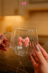 Modern Bow Design Glass Cup – Aesthetic Tea & Coffee Mug - Clarify.pk