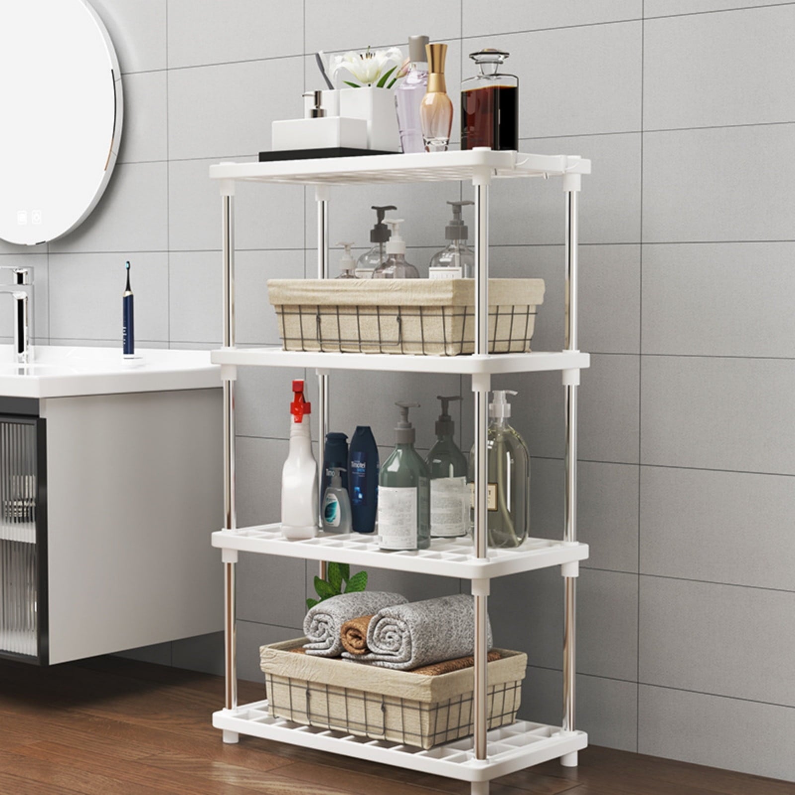 4-Tier Plastic Storage Shelves - Pantry, Kitchen & Bathroom Rack