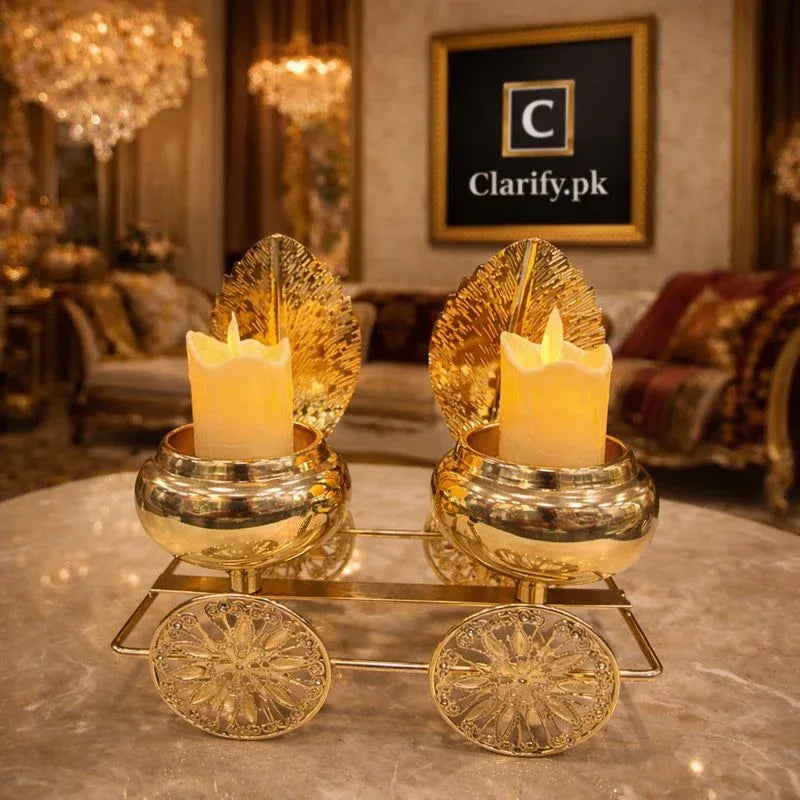 Luxury Gold Double Candle Holder – Tabletop Décor - Clarify.pk