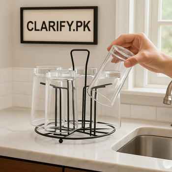 Metal 6 Pcs Glass Stand – Durable Kitchen Cup Holder Rack - Clarify.pk