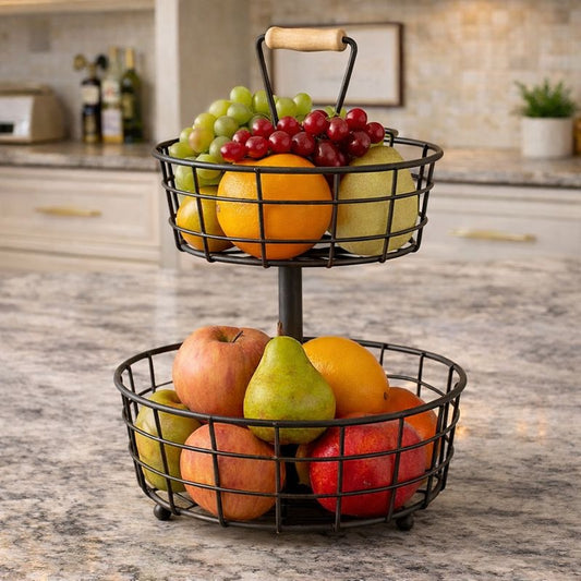 Binca Premium 2-Tier Fruit Basket – Luxury Matte Black Organizer MJ