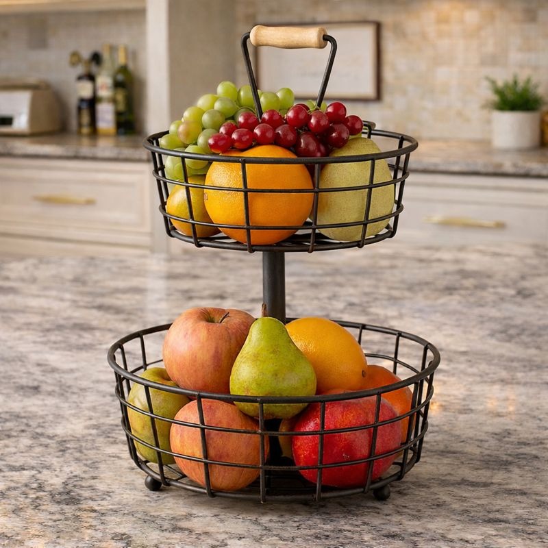 Binca Premium 2-Tier Fruit Basket – Luxury Matte Black Organizer