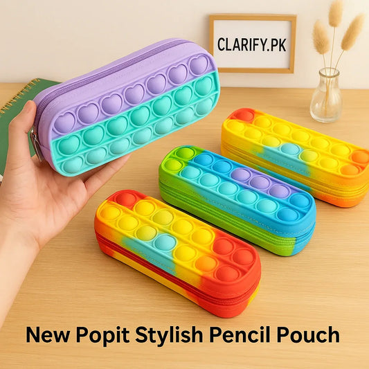 Popit Stylish Pencil Pouch – 3 Rows Trendy Multipurpose Stationery Case (Random) - Clarify.pk