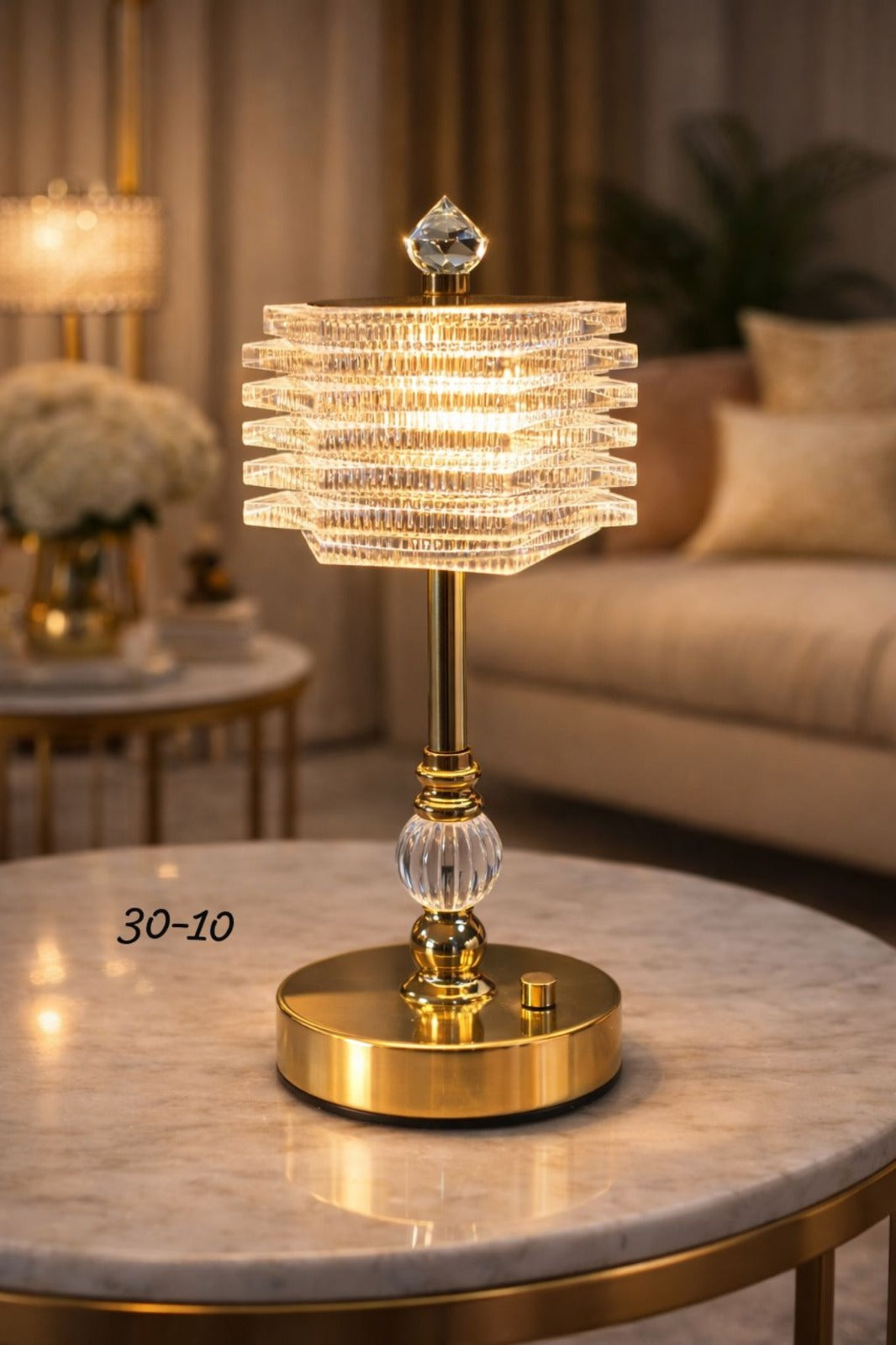 Luxury LED Electric Crystal Tiered Lamp - Modern Gold Night Light for Bedroom & Living Room - Trenducts.pk