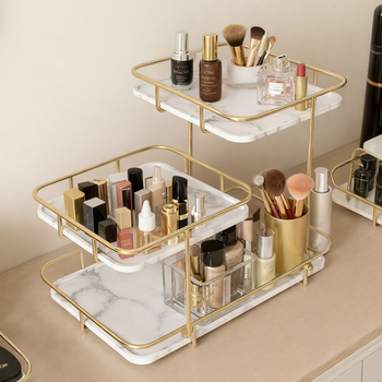 Luxury 2-Tier Marble Style Cosmetics Organizer
