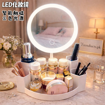 LED Vanity Mirror – 3-Tone Dimmable Touch Light & Organizer AJF