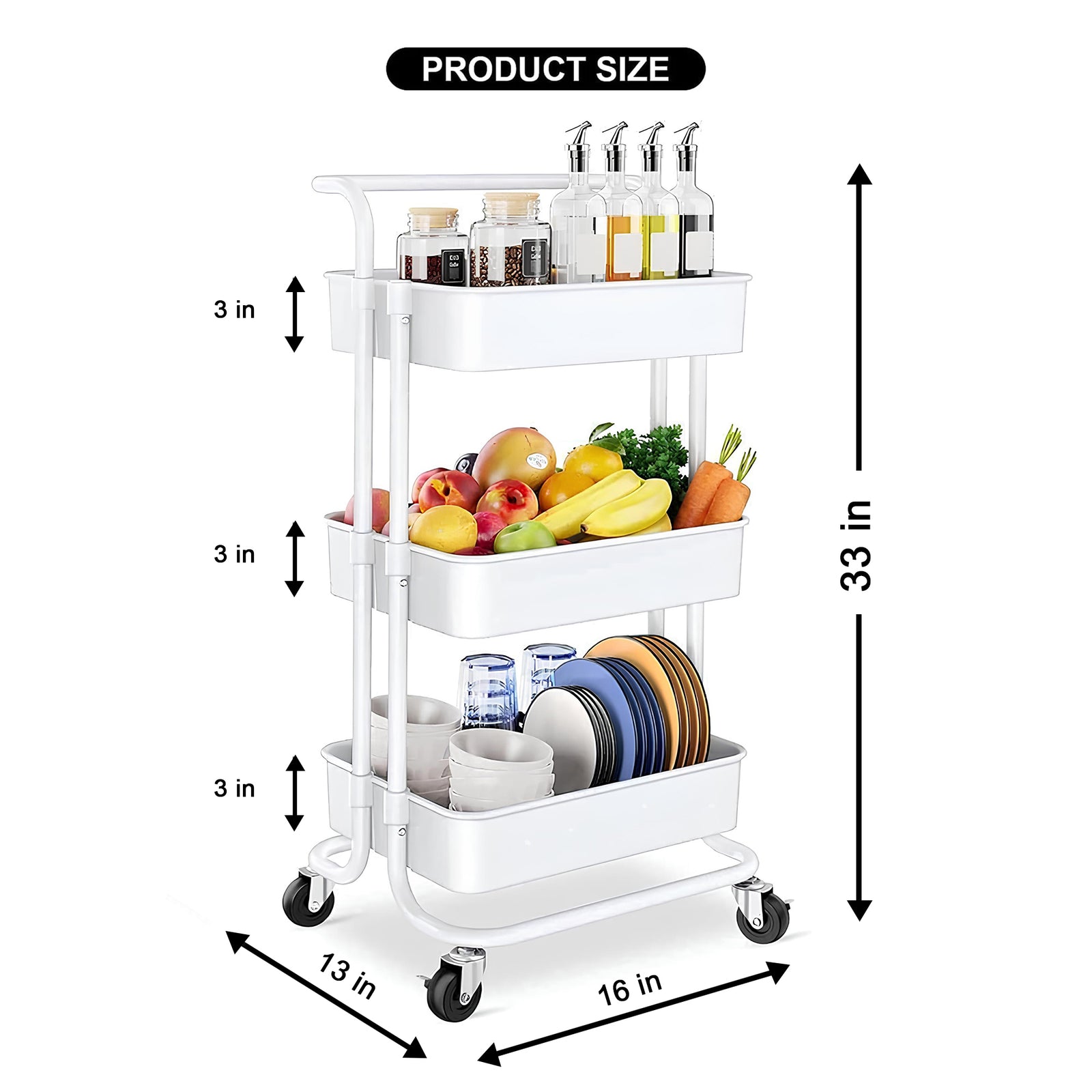 Glow 3-Tier Multi-Purpose Organizer Utility Trolley