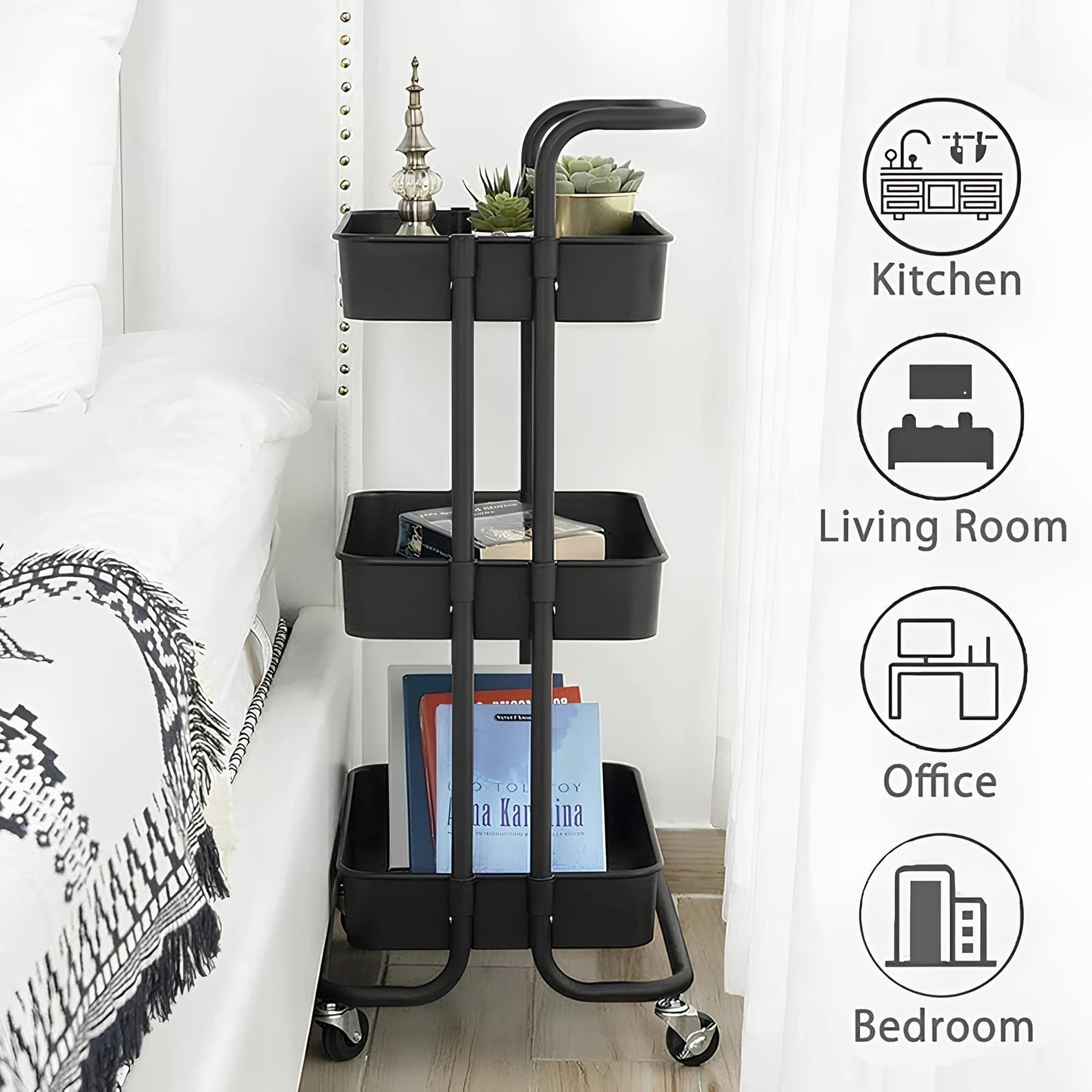 Glow 3-Tier Multi-Purpose Organizer Utility Trolley