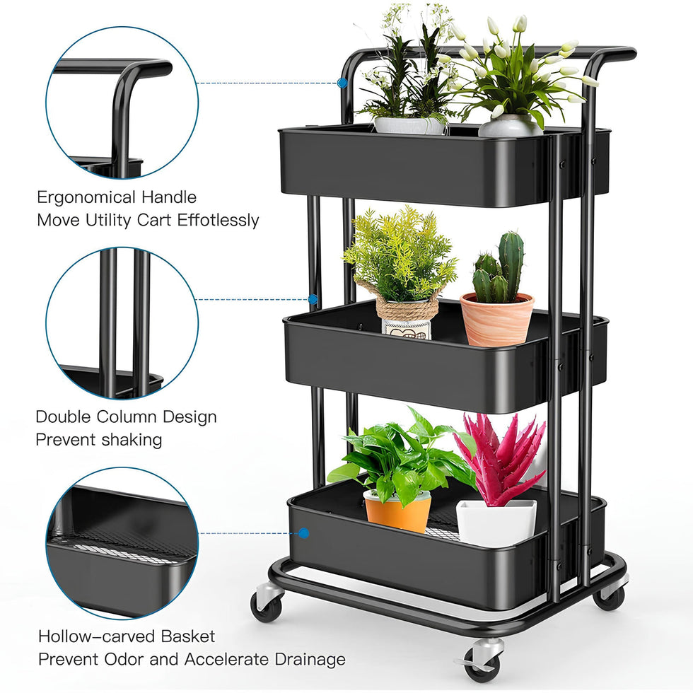 Glow 3-Tier Multi-Purpose Organizer Utility Trolley