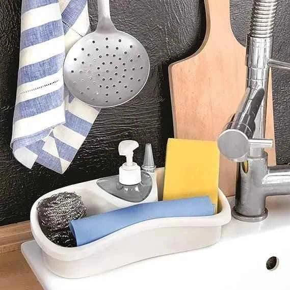 سپنج ہولڈر کے ساتھ 3 میں 1 ڈش صابن ڈسپنسر