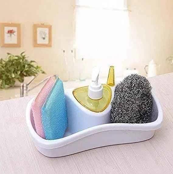 سپنج ہولڈر کے ساتھ 3 میں 1 ڈش صابن ڈسپنسر