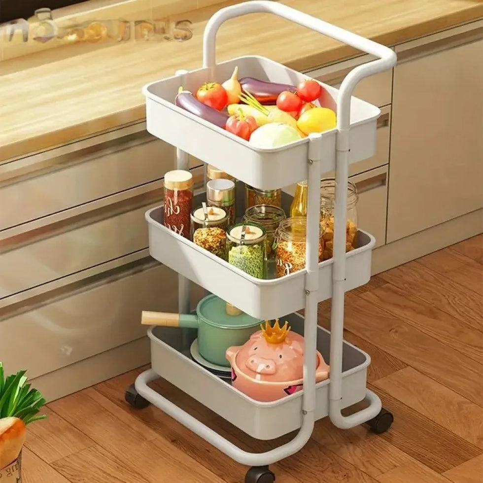 3 Tier Folding Metal Cart with Wheels - Durable Storage Holder - Clarify.pk