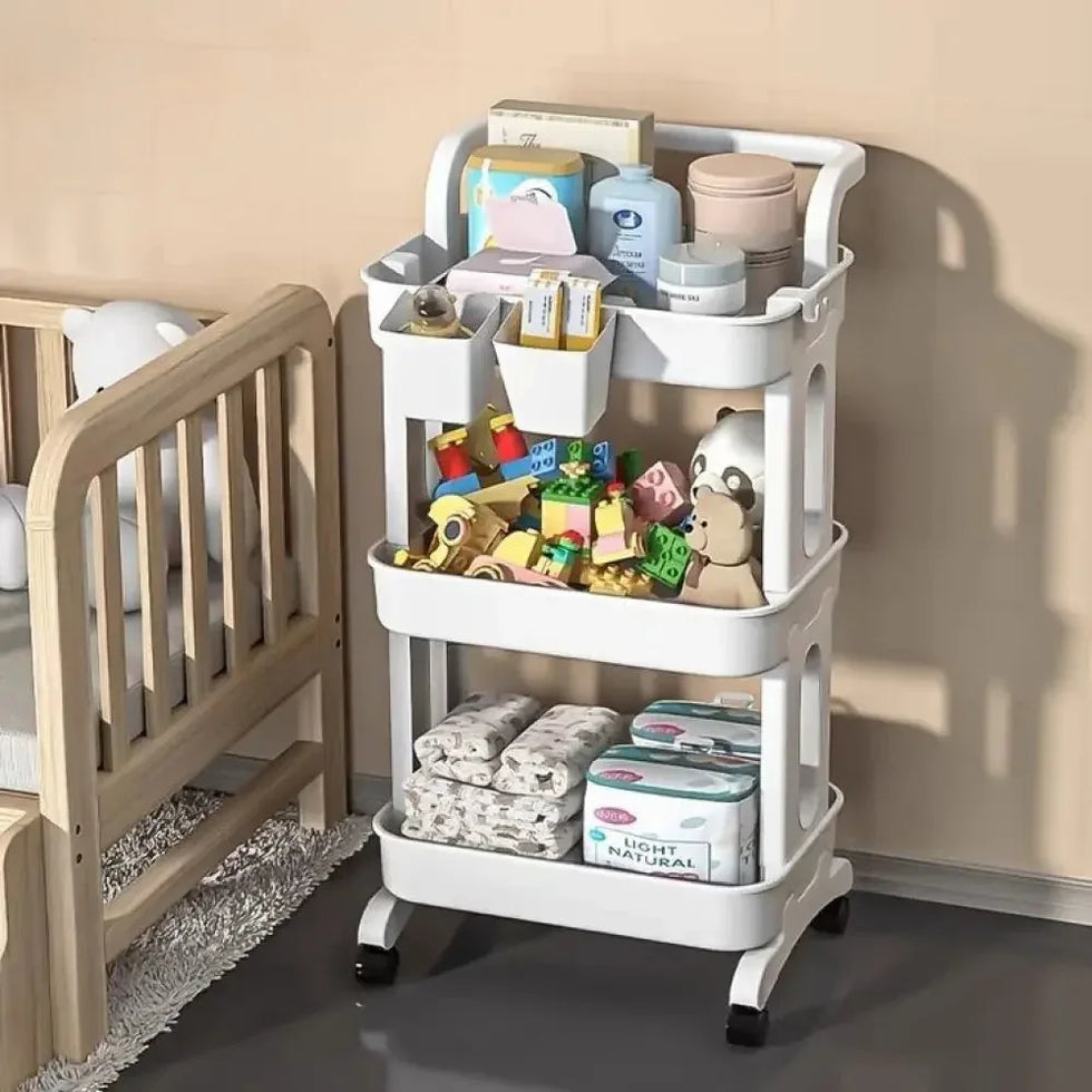 3 Tier Folding Metal Cart with Wheels - Durable Storage Holder - Clarify.pk