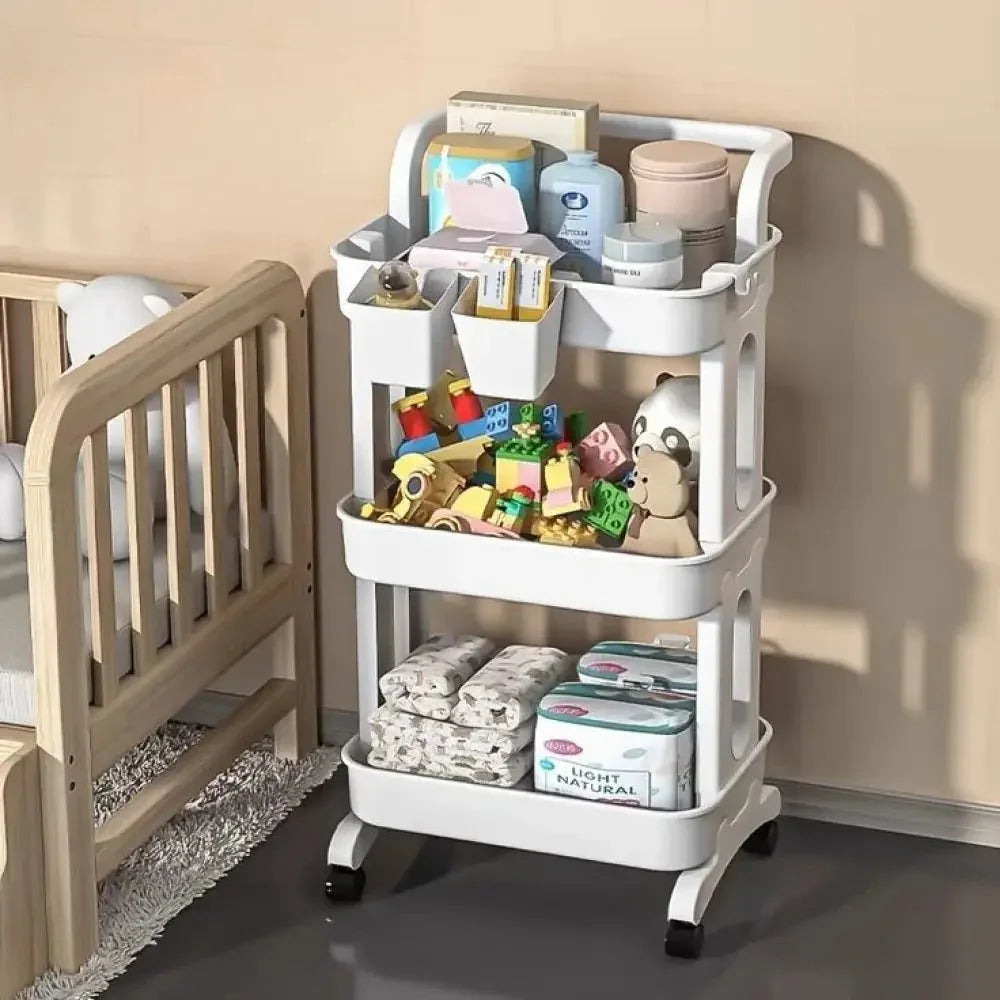3 Tier Folding Metal Cart with Wheels - Durable Storage Holder - Clarify.pk