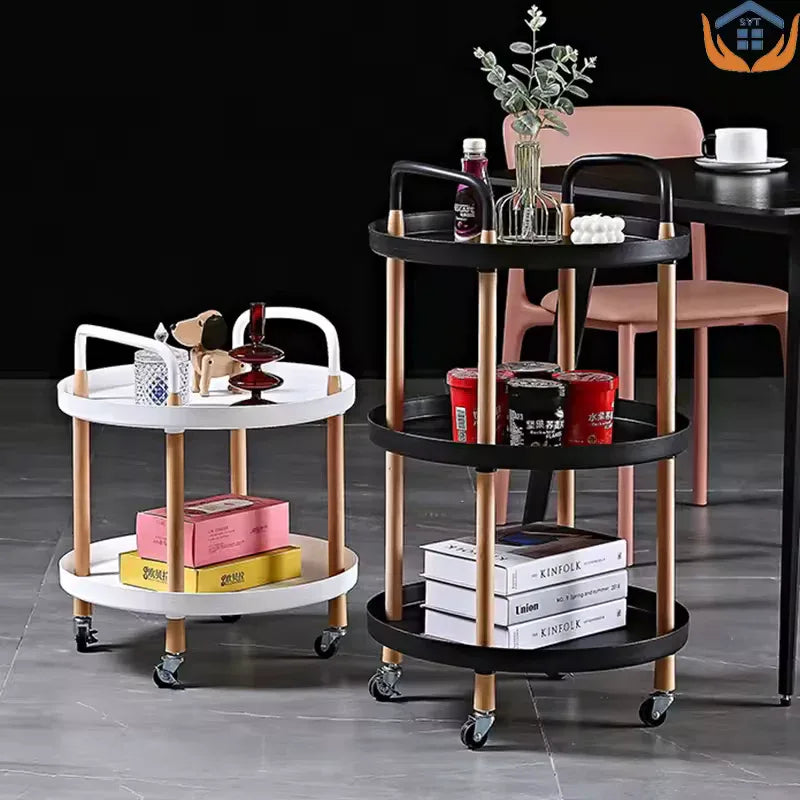 3 Tier Rotating Cart with Wheels for Home (Random Circle/Square) - Clarify.pk