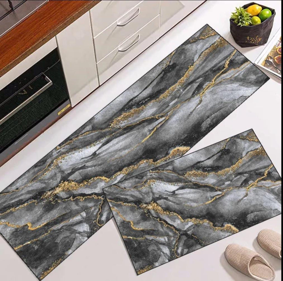 Coffee Brown Marble Napa Leather Anti-Slip Runner Set (2 Pcs)
