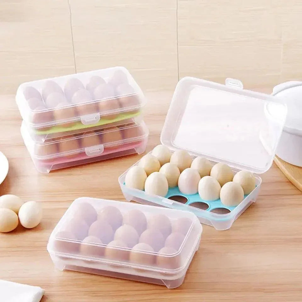 Transparent 15 Grid Egg Storage Box for Fridge Organization and Freshness Preservation - Clarify.pk