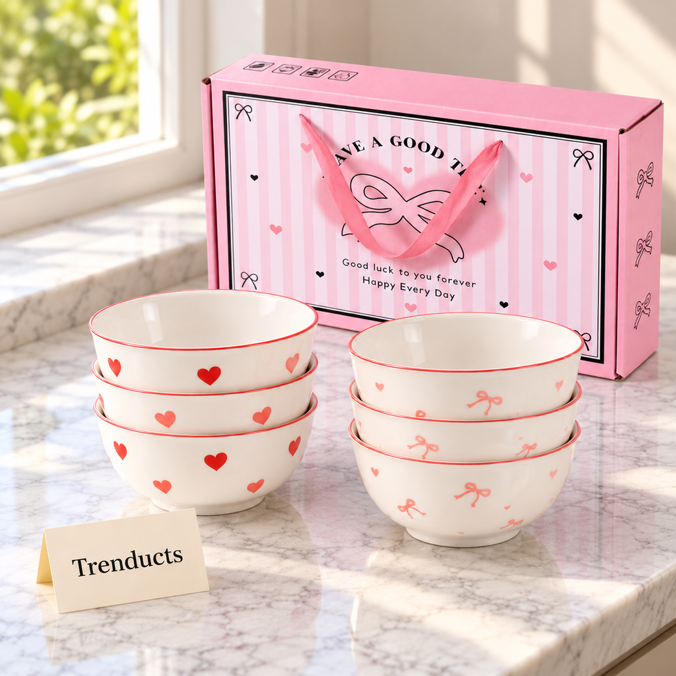 Heart and Bow Bowl Gift Set of 6 - Pink Box