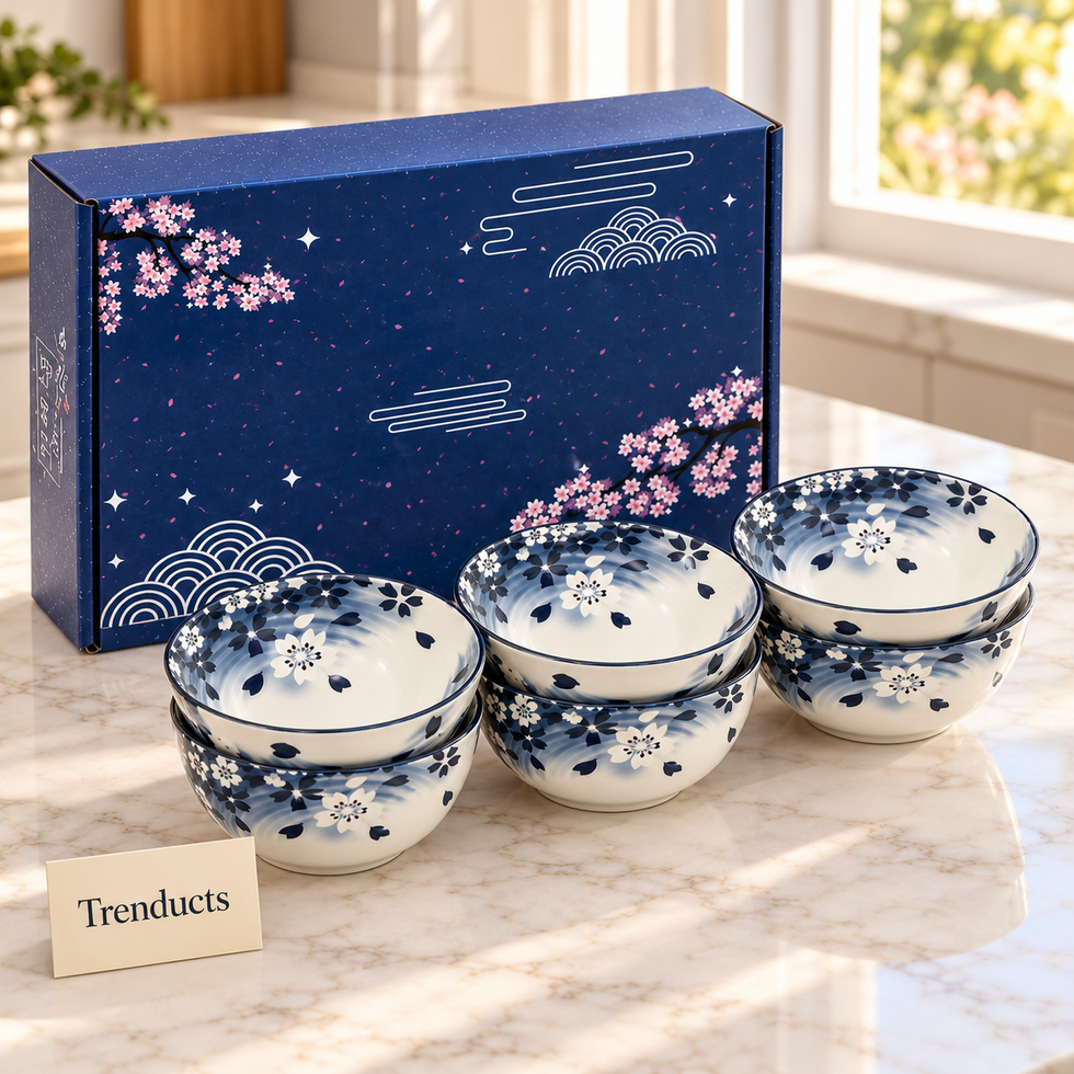 Blue Floral Bowl Gift Set of 6 - Navy Gift Box