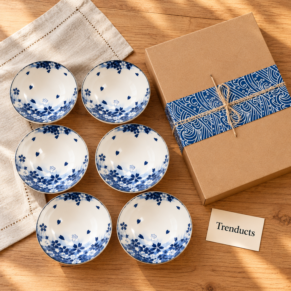 Blue Floral Bowl Gift Set of 6 - Kraft Gift Box