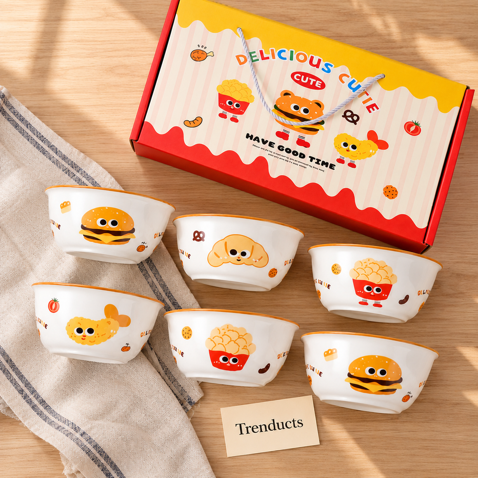 Cute Food Print Bowl Gift Set of 6 - Kids Bowls