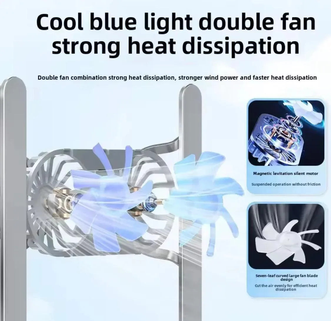 Portable Laptop Cooling Stand - Adjustable Height Aluminum Ergonomic Fan Stand - Clarify.pk