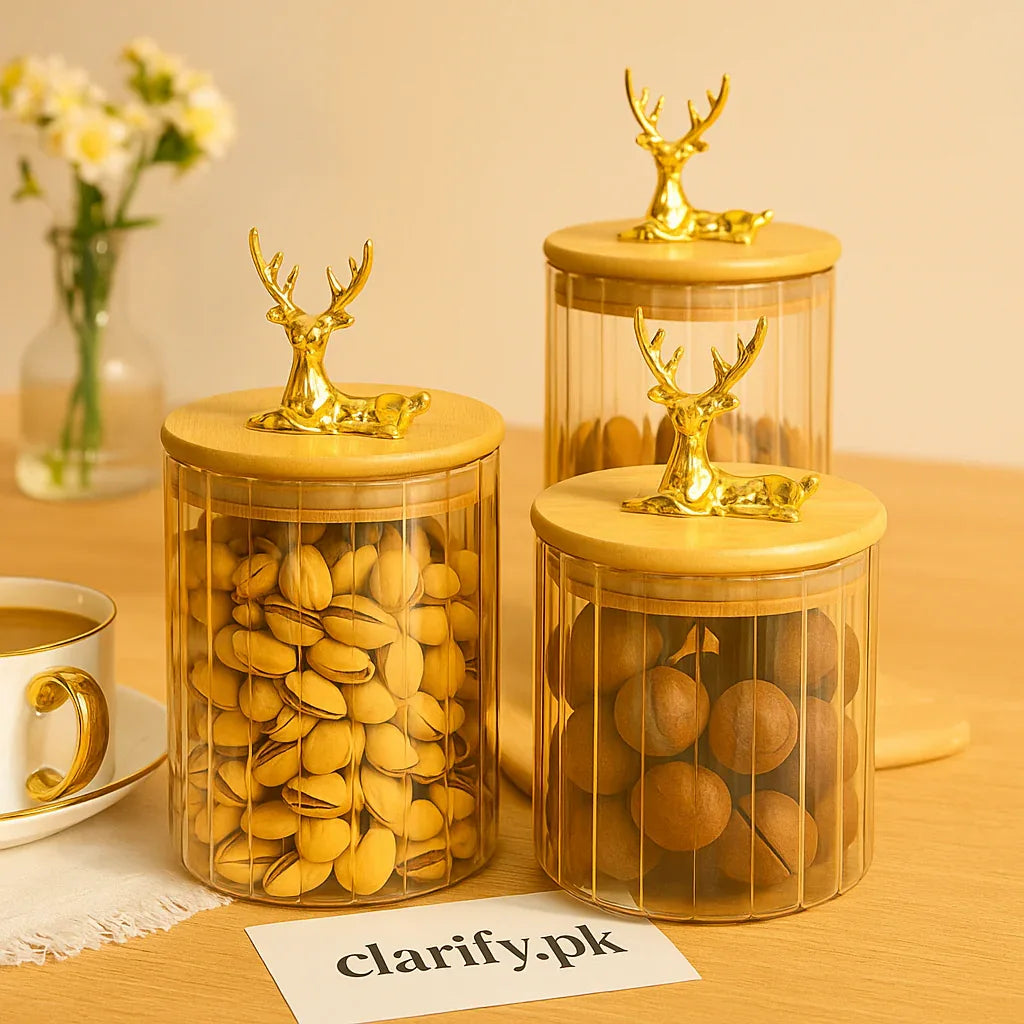 Glass Food Jar with Bamboo Lid - Decorative Storage (Set of 3) - Clarify.pk