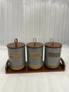 Premium Rustic 3 Pcs Ceramic Jar Set with Wooden Tray - Clarify.pk