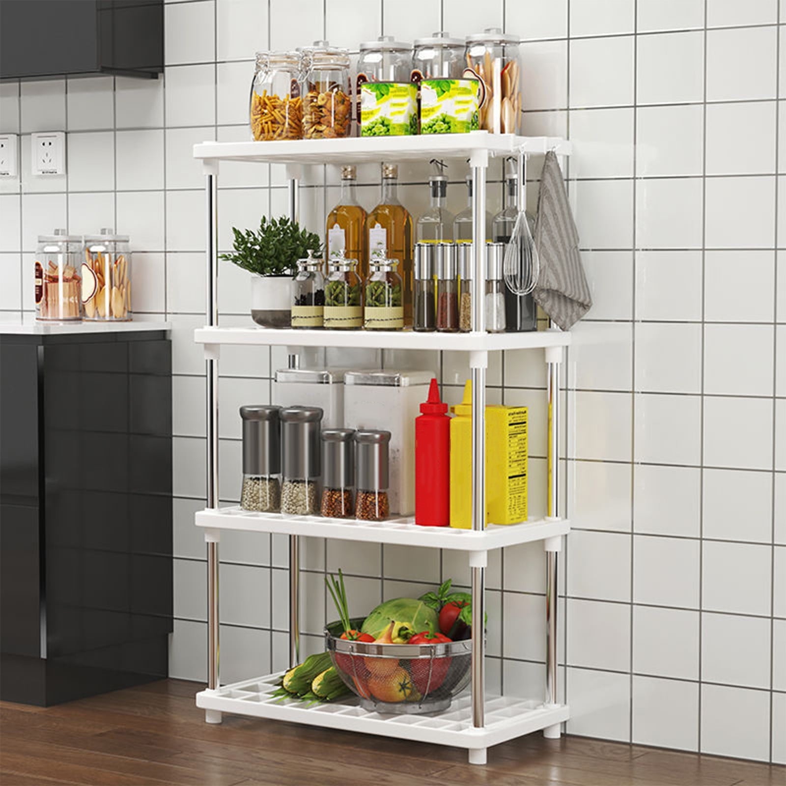 4-Tier Plastic Storage Shelves - Pantry, Kitchen & Bathroom Rack