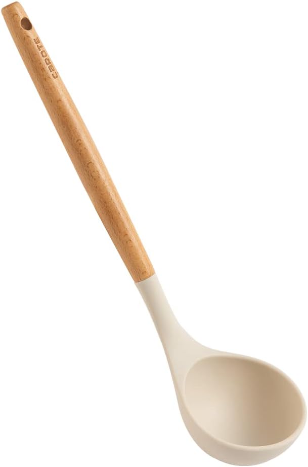 Silicone Spoon with Wooden Handle - Heat-Resistant Cooking Ladle