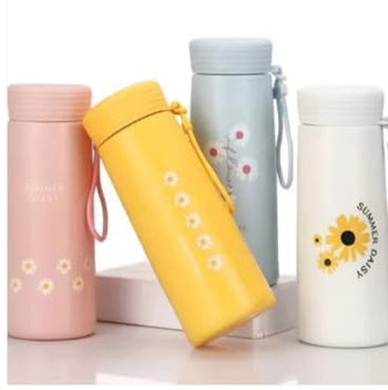 Stylish glass water bottle with a bee theme and leakproof cap, perfect for school or office.