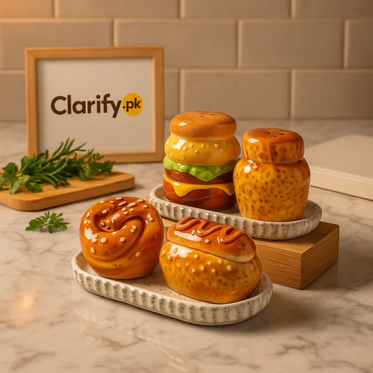 Food Shape Ceramic Salt & Pepper Jar Set with Tray (each set) - Clarify.pk