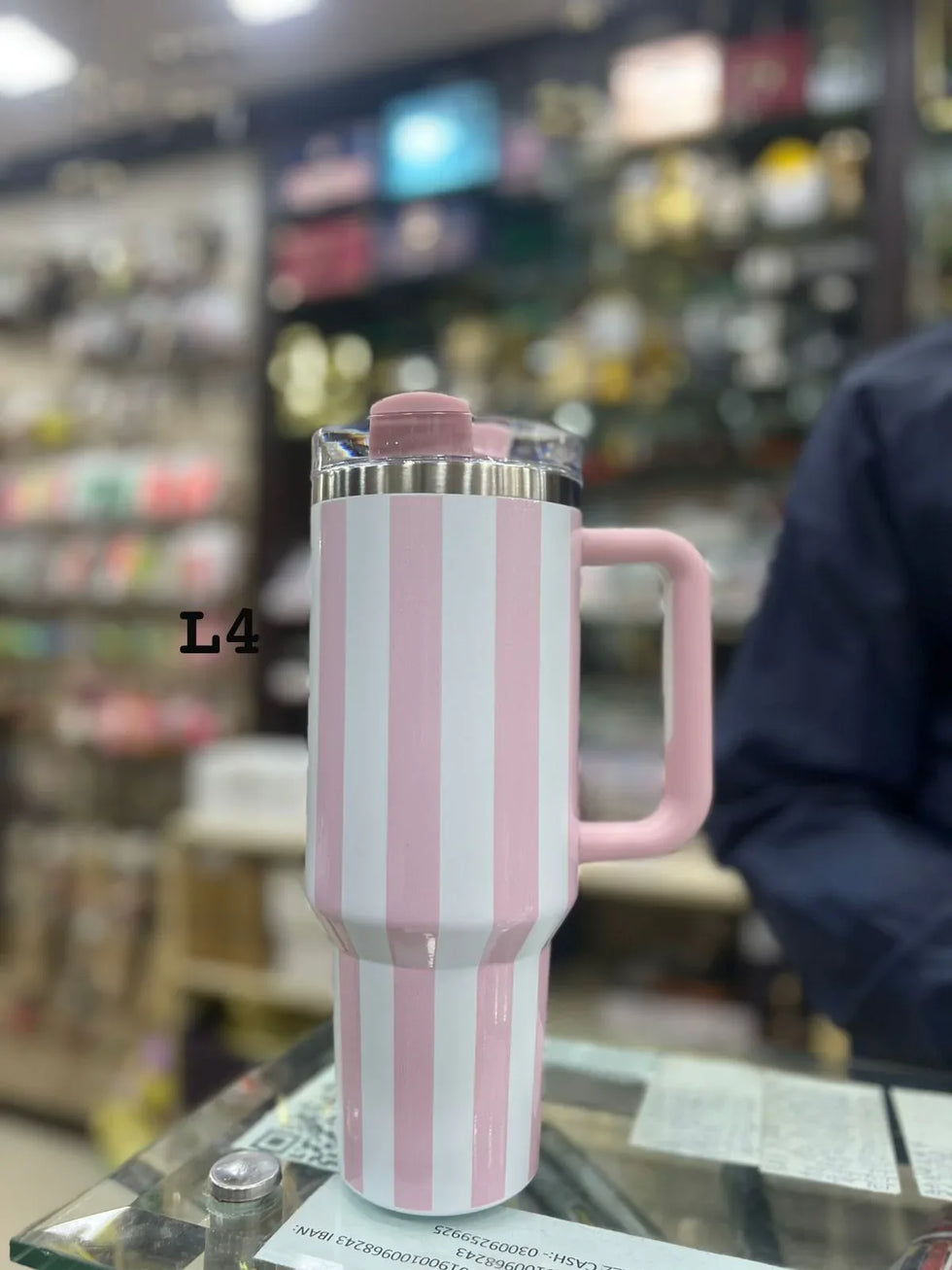 پریمیم پنک سٹرائپ 40oz ٹمبلر - 1200ml پانی کی بوتل