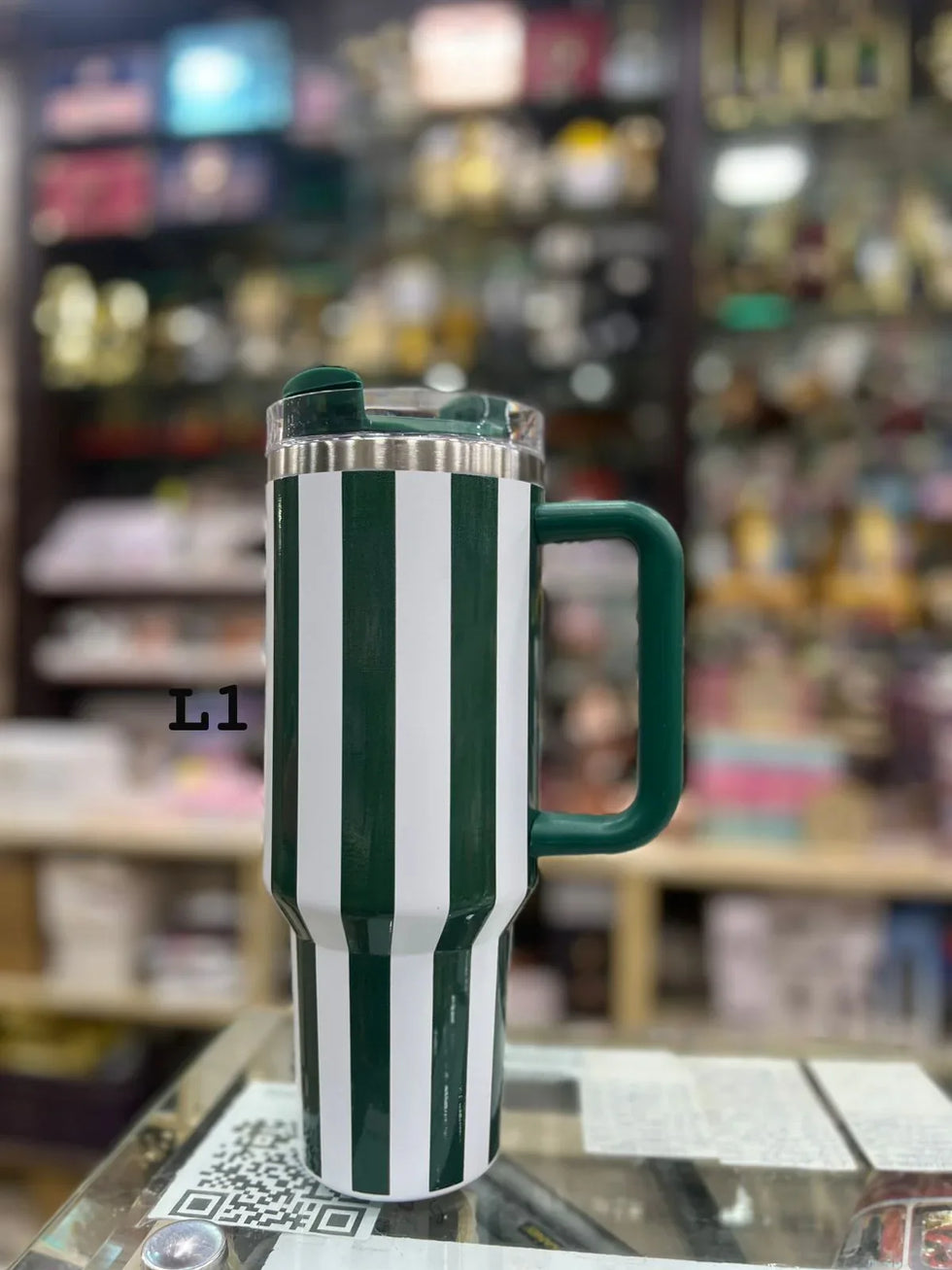 پریمیم گرین سٹرائپ 40oz ٹمبلر - 1200ml پانی کی بوتل