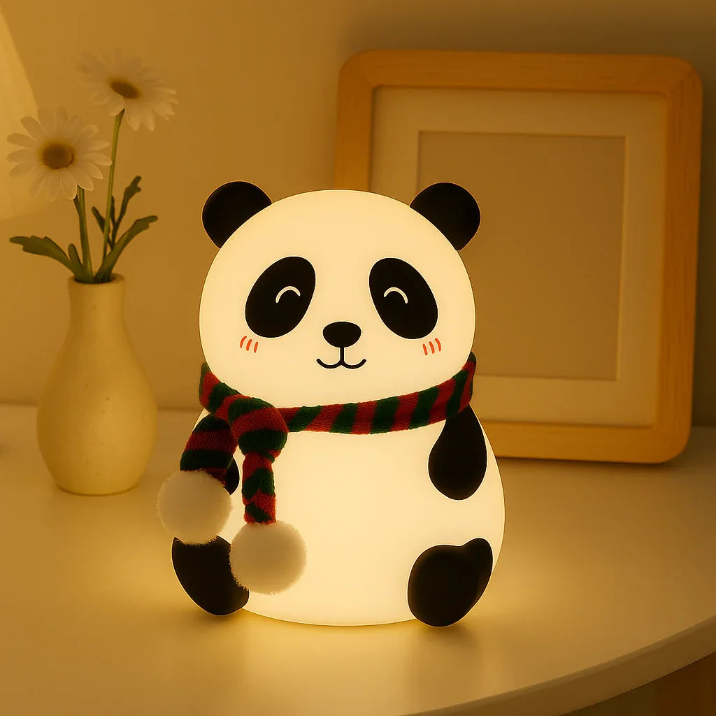 Cute Silicone Panda Lamp With Muffler - Night Light Lamp - Clarify.pk