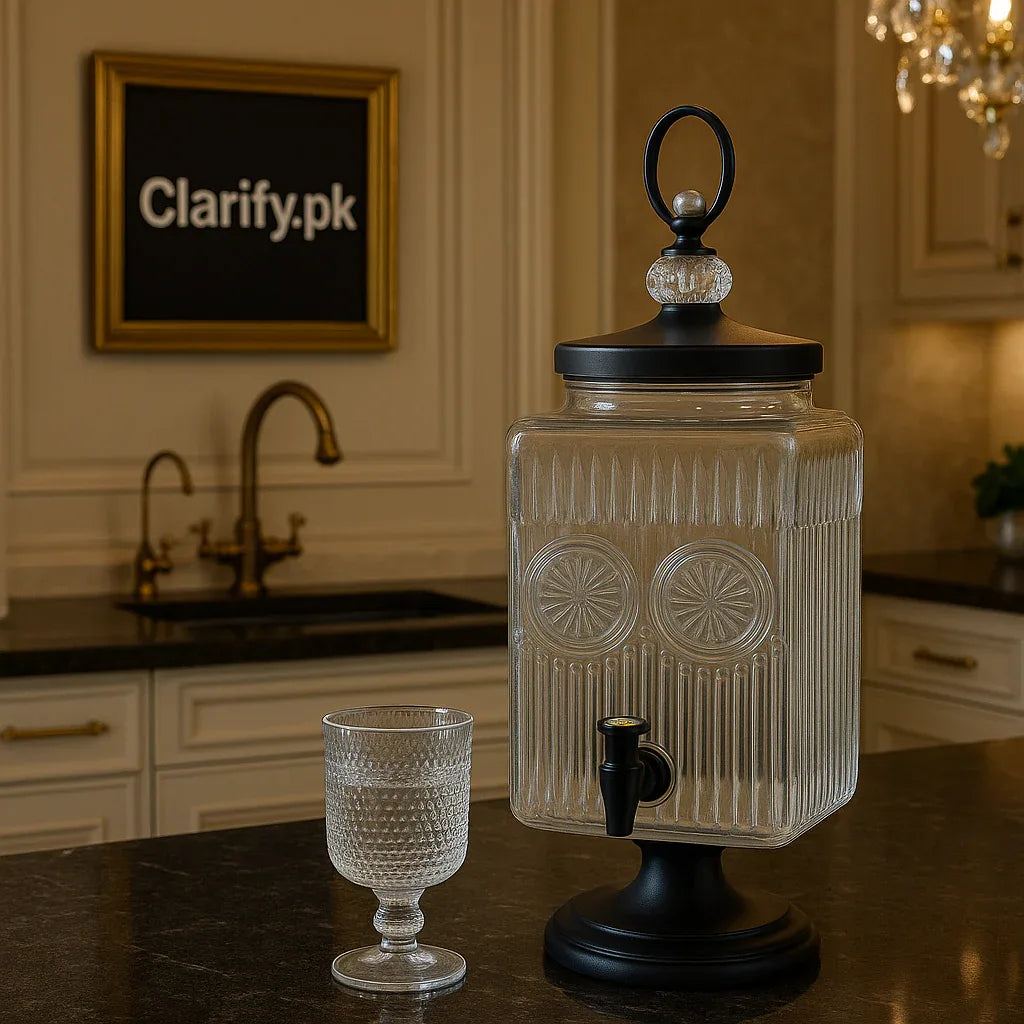 Luxury Crystal Design Beverage Dispenser Set – 3L with 6 Glasses - Clarify.pk