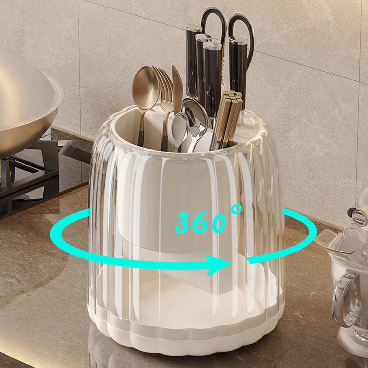 360° Rotating Acrylic Cutlery Holder Organizer
