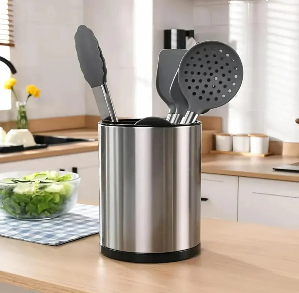 360 Rotating Kitchen Utensil Holder Stainless Steel