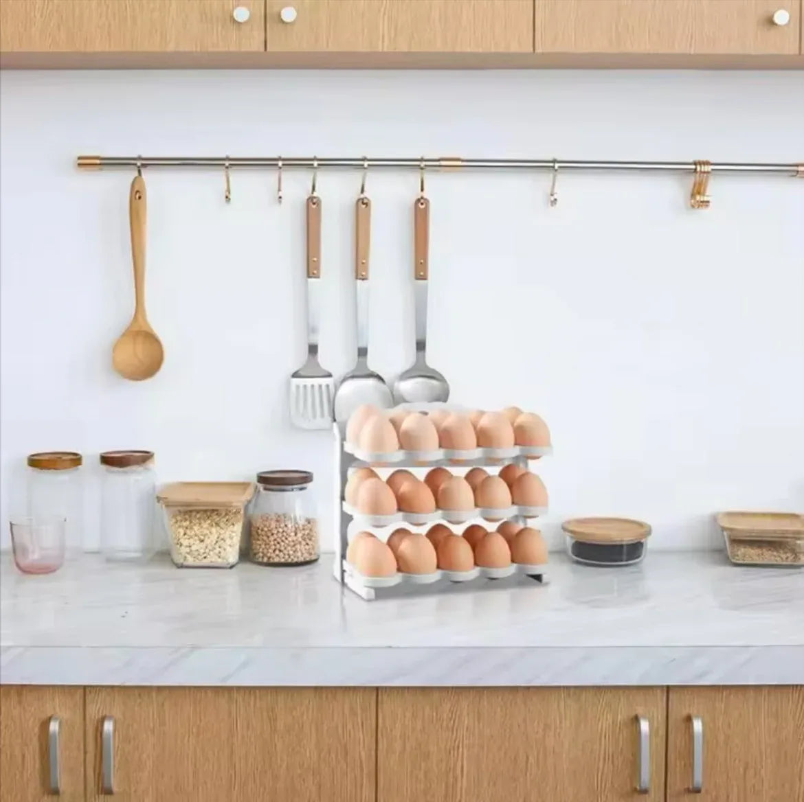 3-Tier Egg Storage Organizer, Large Capacity Egg Rack For Refrigerator,Collapsible Egg Tray - Clarify.pk