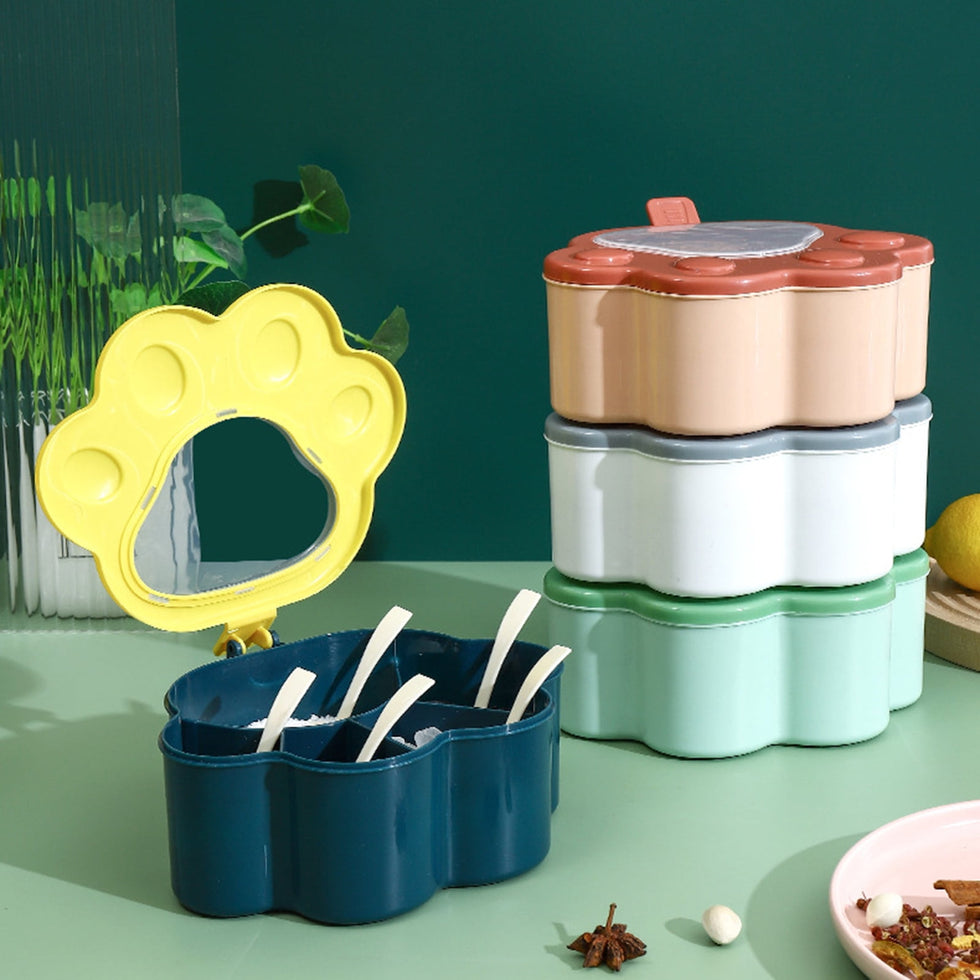 Aesthetic "Cat Paw" 4-Grid Spice & Condiment Box Set