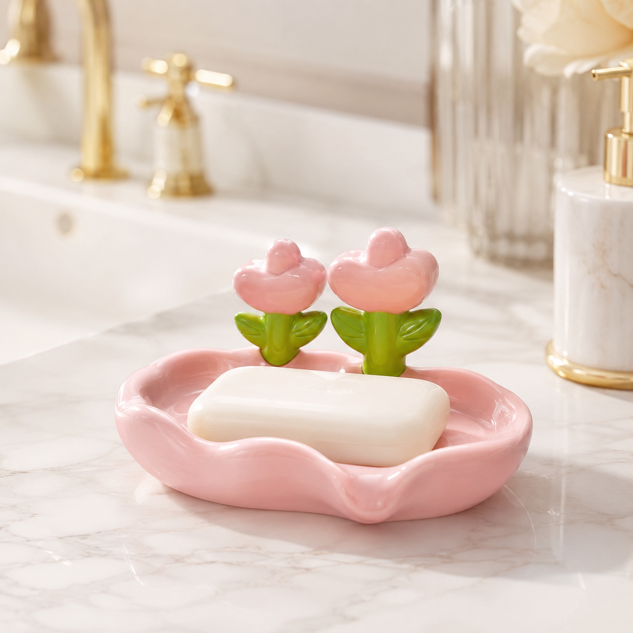 Luxury Tulip Flower Drainable Plastic Soap Holder