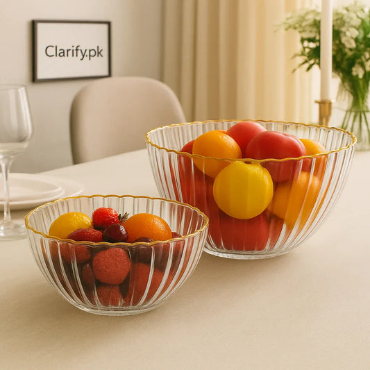 Acrylic Fruit Bowl with Gold Border – Elegant Tableware - Clarify.pk