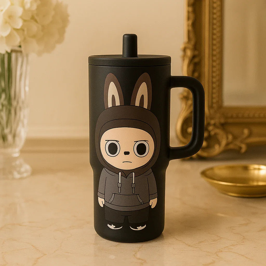 890ml Labubu Stainless Steel Tumbler – Insulated Drink Cup (Random Design) - Clarify.pk