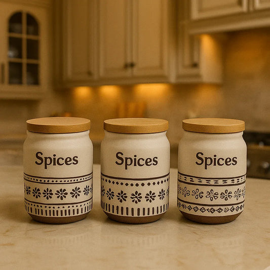 Luxury 3-Piece Spice Jar Set – Brown Lid Edition - Clarify.pk