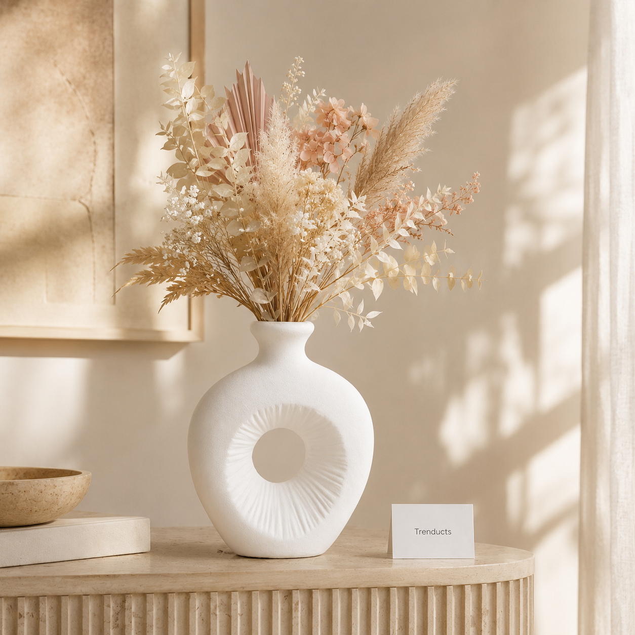 Sunburst Ring White Ceramic Vase